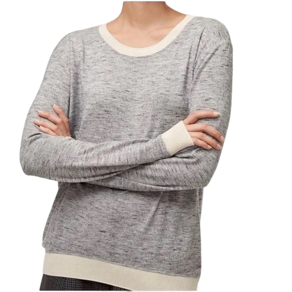 Aritzia Wilfred Grey Cream Heathered Crew Neck Sweater Long Sleeve Shirt